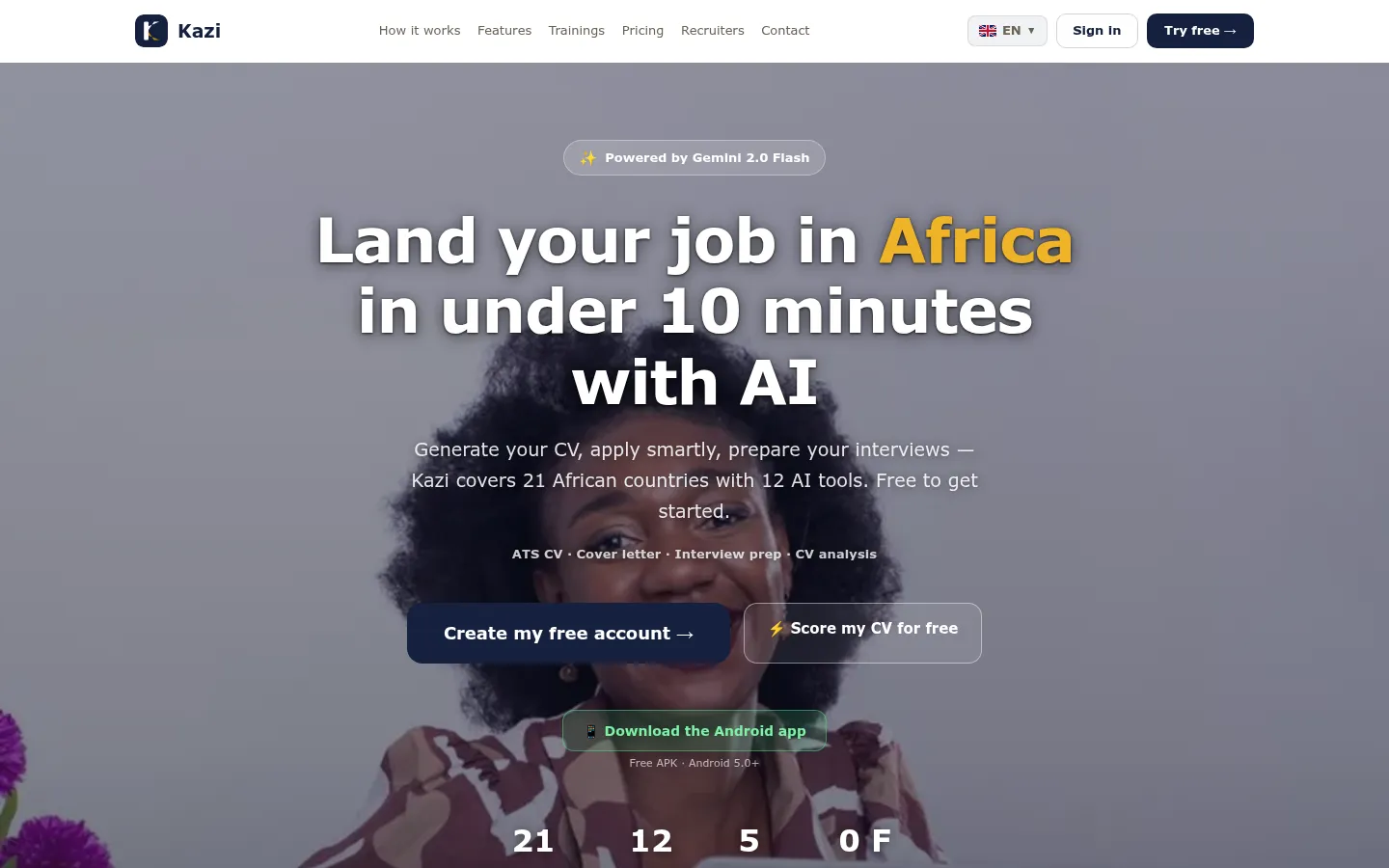 Kazi home page, AI career assistant for Africa