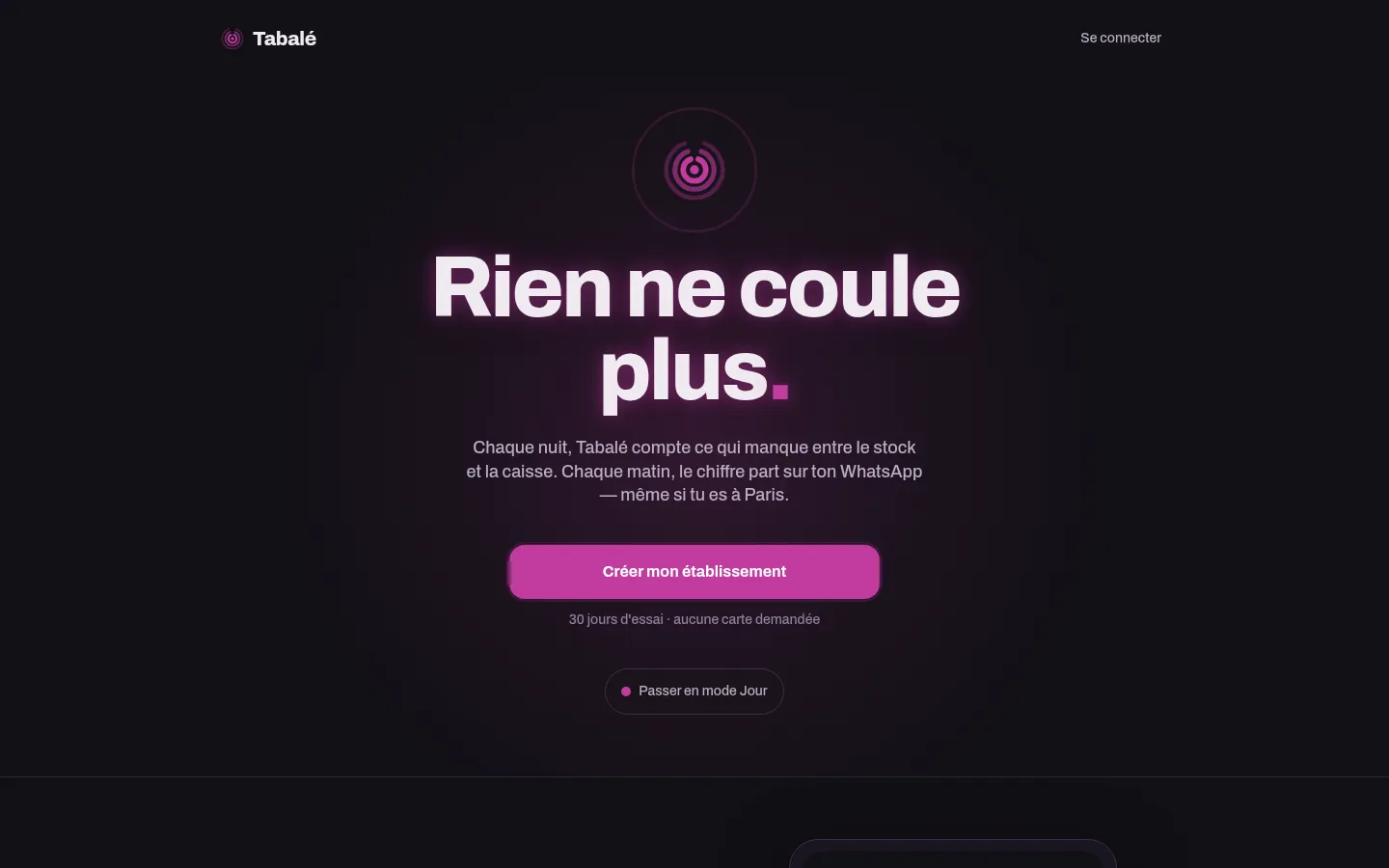 Page d'accueil de Tabalé : rien ne coule plus